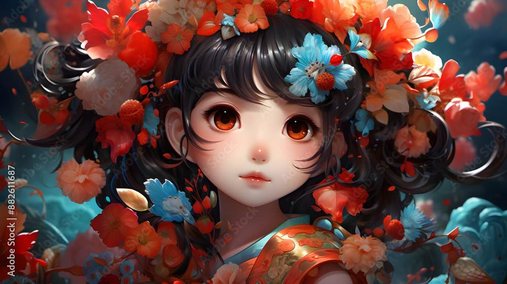 Anime Girl with Flower Crown Illustration Anime Girl with Flower Crown Illustration