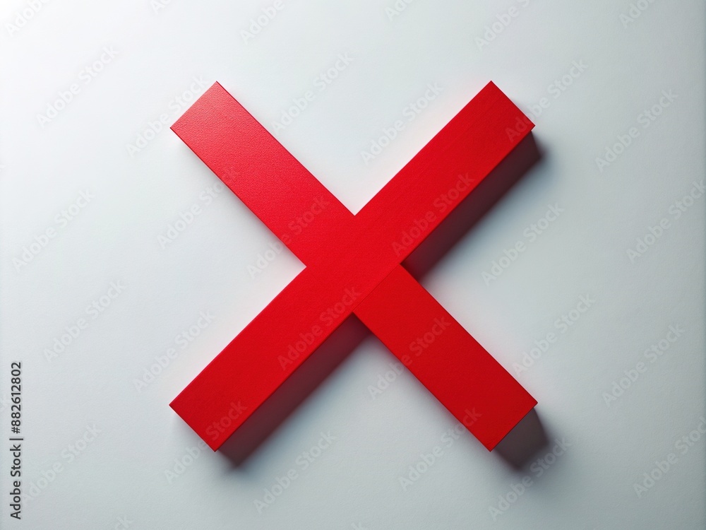 Obraz premium A bold, red X marks through a white diagonal line, symbolizing cancellation, rejection, or negation, on a clean, minimalist background with ample negative space.