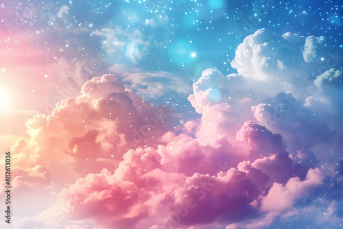 Dreamy Pink and Blue Sky with Sparkling Stars Illustration © Siasart Studio