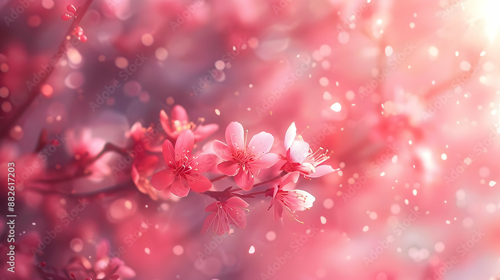 Pink Cherry Blossom Illustration with Blurred Background Pink Cherry Blossom Illustration with Blurred Background