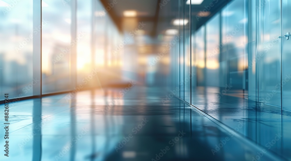 Beautiful Blurred Background of an Empty Modern Office with Panoramic Windows and Sunlight Streaming Through, Creating a Visionary Atmosphere for Future Business Concepts. Beautiful Blurred Background of an Empty Modern Office with Panoramic Windows and Sunlight Streaming Through, Creating a Visionary Atmosphere for Future Business Concepts.