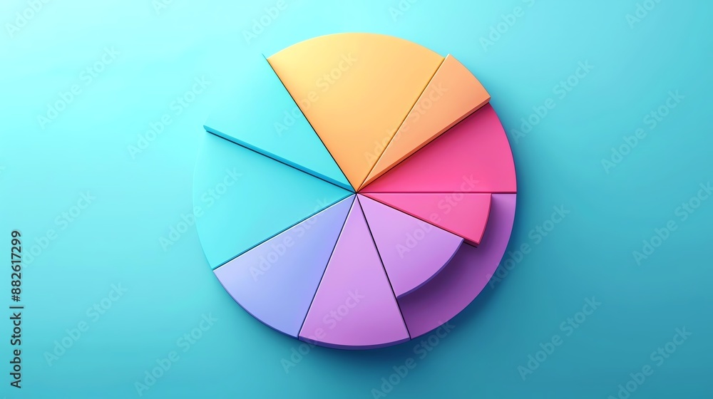 Colorful pie chart on a blue background representing data visualization, statistics, business analysis, and financial report. Colorful pie chart on a blue background representing data visualization, statistics, business analysis, and financial report.