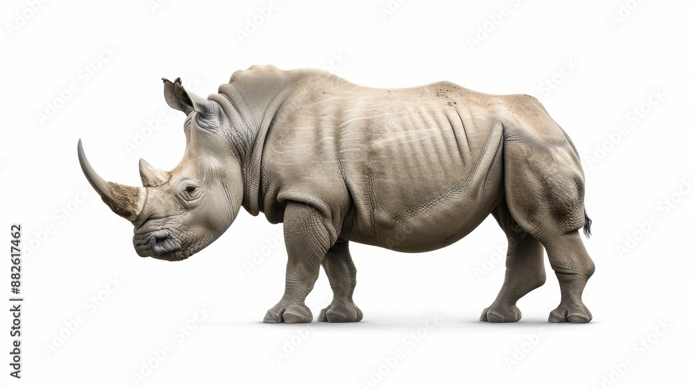 Fototapeta premium White Rhino Standing Against a White Background
