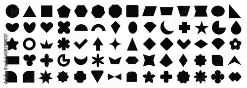 Abstract and basic shapes collection. Vector basic shape. Geometric formal shape. Polygonal elements. Modern trendy minimalist basic figures, lines, circles, hexagon, star, triangle flat style. Vector