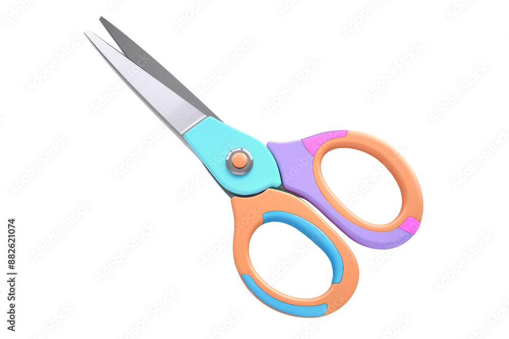A pair of scissors with a blue handle and orange and pink tips, illustration education, clipart , isolated on a transparent background. A pair of scissors with a blue handle and orange and pink tips, illustration education, clipart , isolated on a transparent background.