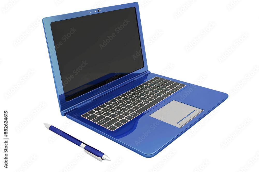 A blue laptop with a black screen sits on a white background, illustration education, clipart , isolated on a transparent background. A blue laptop with a black screen sits on a white background, illustration education, clipart , isolated on a transparent background.