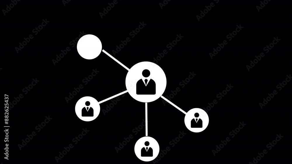 Business people connected through network animation on black screen, joining members animation Connected people network with leader. Business people connected through network animation on black screen, joining members animation Connected people network with leader.