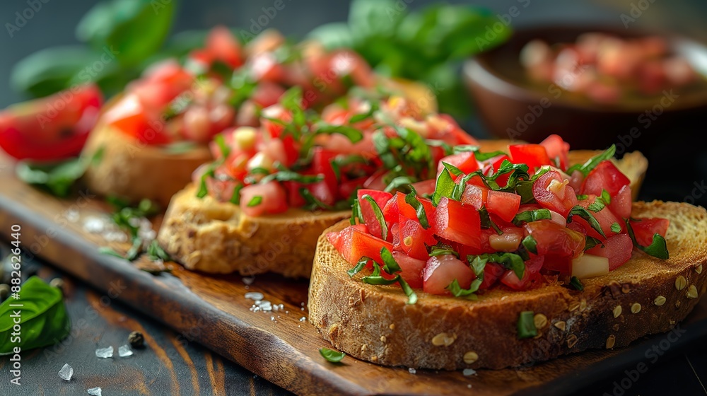 Bruschetta With Tomatoes. Illustration On The Theme Of Food And Nutrition, Health And Wellness, Travel And Tourism. Generative AI
Bruschetta With Tomatoes. Illustration On The Theme Of Food And Nutrition, Health And Wellness, Travel And Tourism. Generative AI