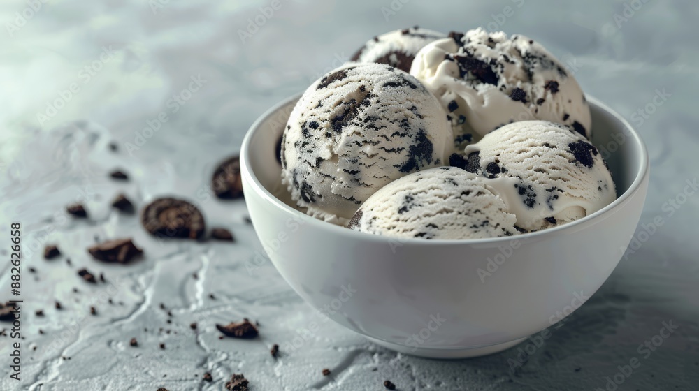 Delicious bowl of cookies and cream ice cream with chocolate chunks, perfect for a refreshing dessert or sweet treat. Delicious bowl of cookies and cream ice cream with chocolate chunks, perfect for a refreshing dessert or sweet treat.