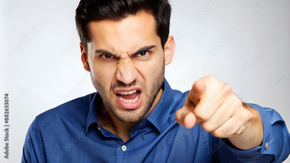Anklage - Mann wütend zeigt mit dem Zeigefinger - isoliert Anklage - Mann wütend zeigt mit dem Zeigefinger - isoliert
