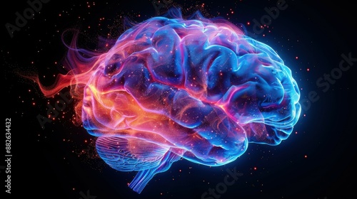 Human brain isolated 3D hologram illustrating a medical concept.