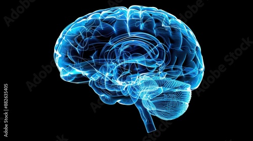 Human brain isolated 3D hologram illustrating a medical concept.