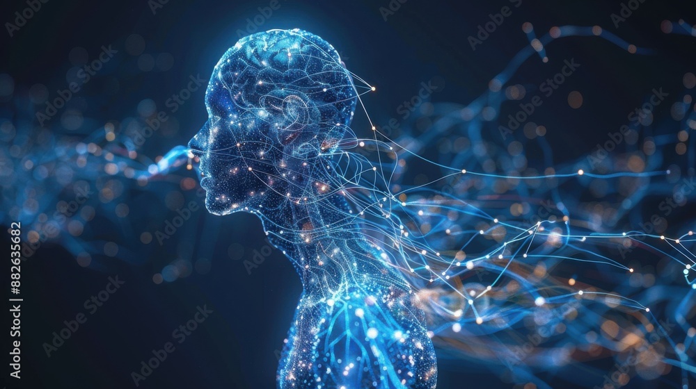 Naklejka premium Human nervous system isolated 3D hologram.