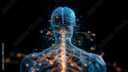 Human nervous system isolated 3D hologram.