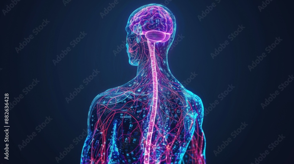 Human nervous system isolated 3D hologram. Human nervous system isolated 3D hologram.