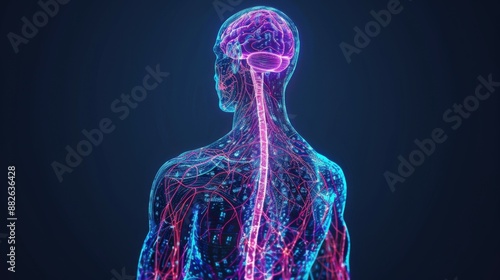 Human nervous system isolated 3D hologram.