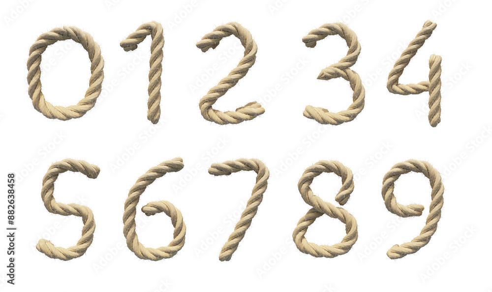 Rope number cut out, string number isolate transparent background Rope number cut out, string number isolate transparent background