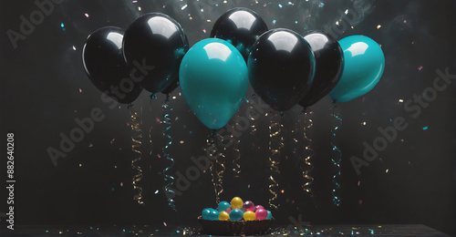 Elegant Background for a Birthday Party Featuring Vibrant Balloons and Glittering Confetti to Enhance the Festive Mood
