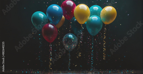Captivating Birthday Party Background: Bright Balloons and Sparkling Confetti Creating a Festive and Uplifting Celebration Scene
