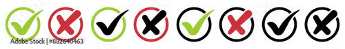 Check mark and Cross icons set.Checkmark tick and Cross symbol. Vector