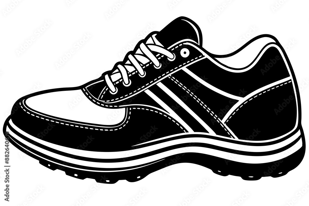Black flat running Golf shoes vector illustration white background Black flat running Golf shoes vector illustration white background