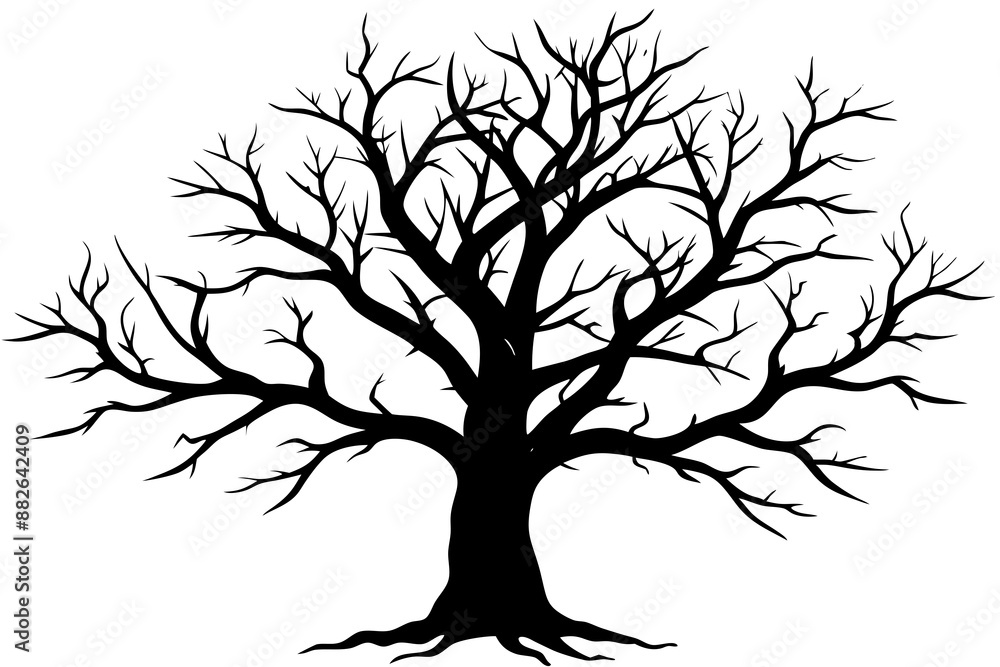 Obraz premium Black dead tree silhouette vector illustration, white background