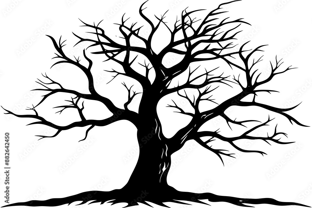 Obraz premium Black dead tree silhouette vector illustration, white background