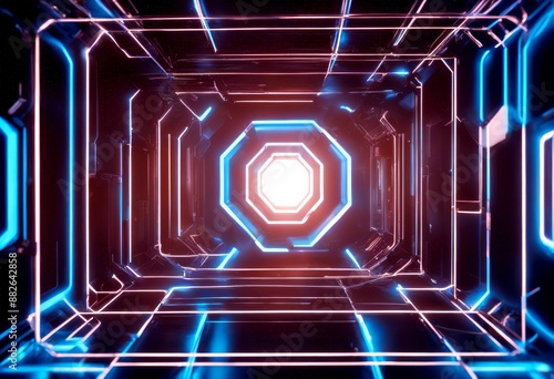 shape futuristic gaming xagon geometric neon color frame glowing abstract blue light concept illuminated finest background hexagon science fiction cyber high technology photo