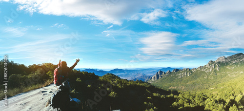 Lover women and men Asian travel nature. Travel relax. Natural Touch countryside. On the Moutain. Thailand photo