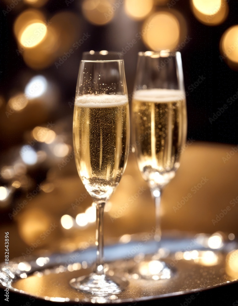 Fototapeta premium sparkling glasses alcohol tray toast beverage goggles celebration champaign party elegant champagne drink