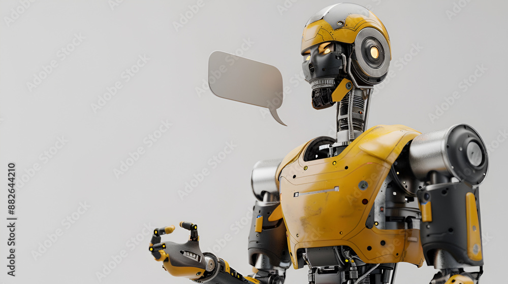 3d rendering. Smiling robot with mock up texts bubbles and messages
3d rendering. Smiling robot with mock up texts bubbles and messages