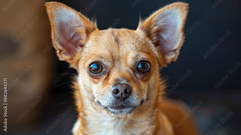An alert small dog with large ears in a clinic, appearing attentive An alert small dog with large ears in a clinic, appearing attentive