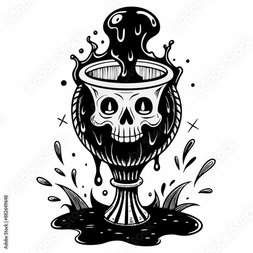 Black Skull Chalice with Melting Wax Art Illustration