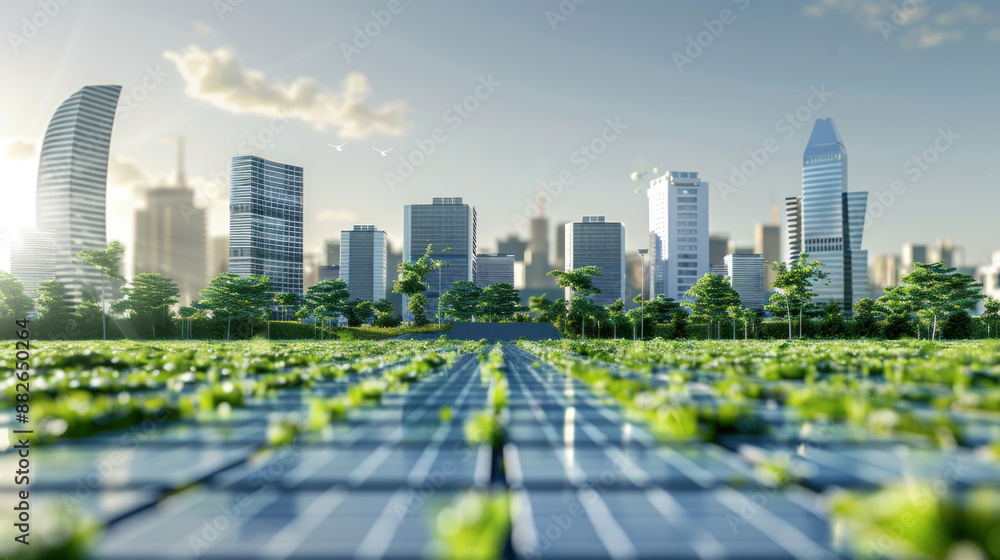 Green Cityscape with Solar Panels. Green Cityscape with Solar Panels.