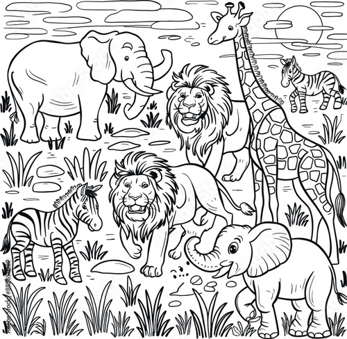 Safari animals coloring pages for kids