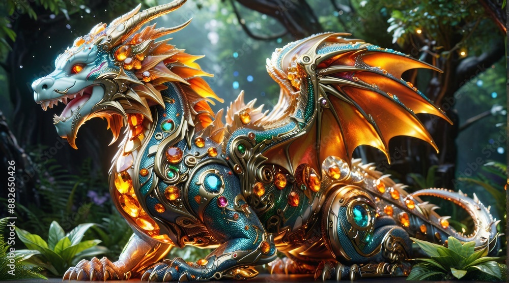 Fototapeta premium Radiant Amber-Embellished Dragon