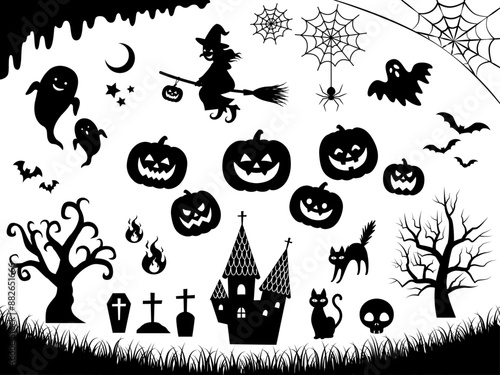 ハロウィン素材のシルエットセット_ベクターイラスト