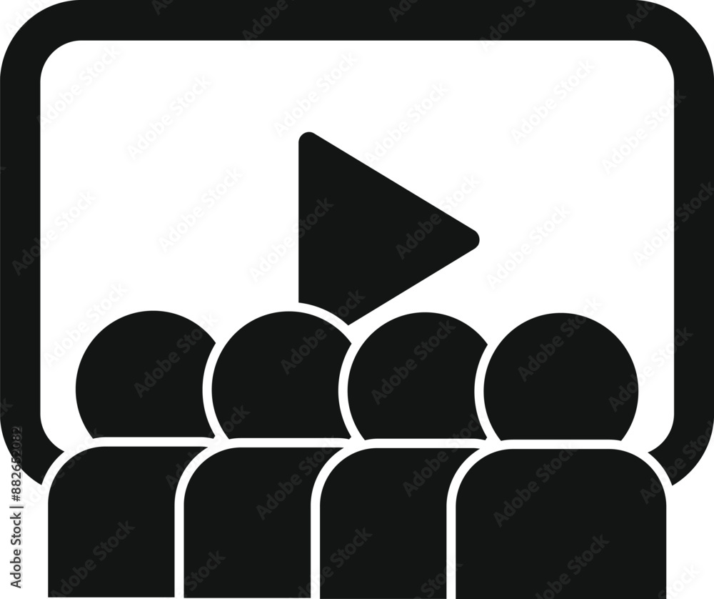 Group of people watching video content on screen icon in simple style on a white background Group of people watching video content on screen icon in simple style on a white background