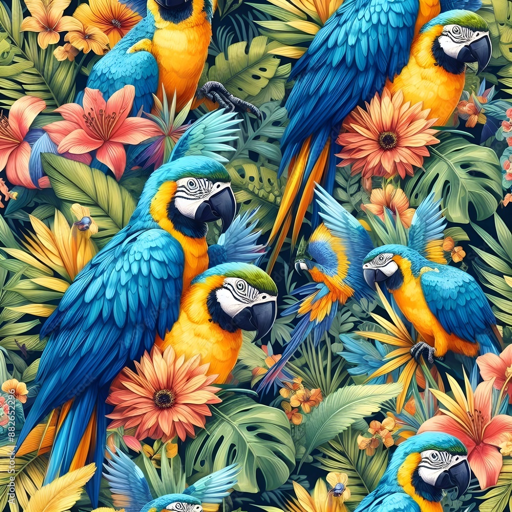Fototapeta premium Scarlet macaw parrot pattern design