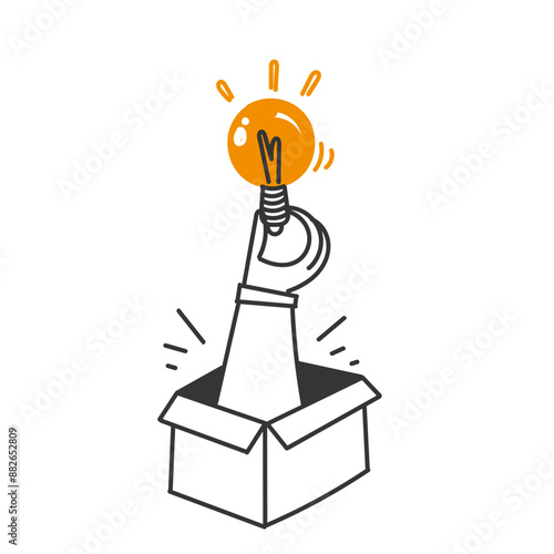 hand drawn doodle lightbulb out of the box