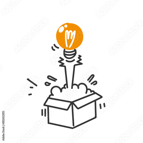 hand drawn doodle lightbulb out of the box