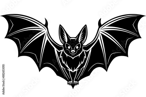 A black bat with outstretched wings on a white background. Vector illustration.