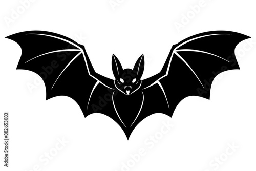 A black bat with outstretched wings on a white background. Vector illustration.