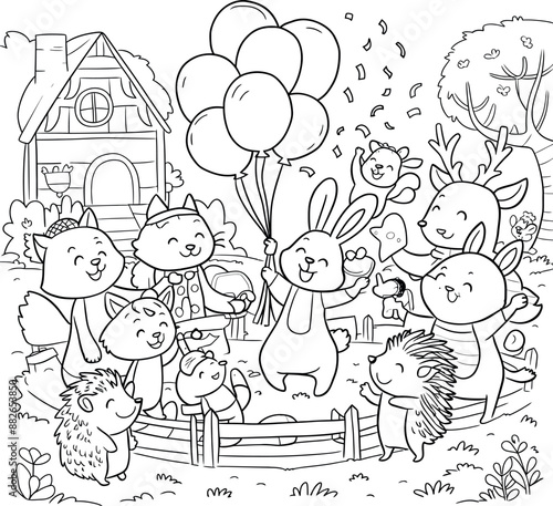 Animals birthday party coloring page