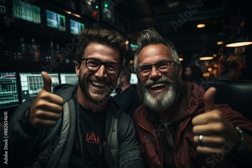 Wallpaper Mural Two happy successful excited diverse traders investors giving high five celebrating successful stock exchange trading deal, rising crypto bull market shares growth, ipo profit victory concept Torontodigital.ca