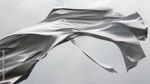 A sleek silver cloth stretches out like a desperate hand struggling to maintain its tenuous hold against a fierce monsoon wind.