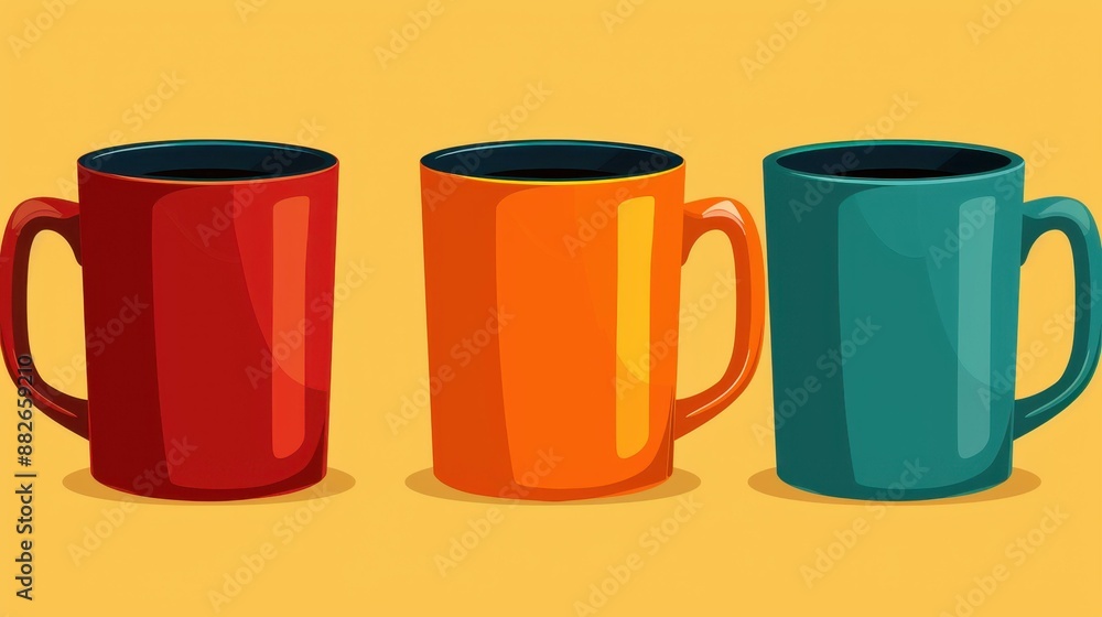 Stylish flat vector coffee mug set. Illustration includes three cups perfect for various projects. Stylish flat vector coffee mug set. Illustration includes three cups perfect for various projects.