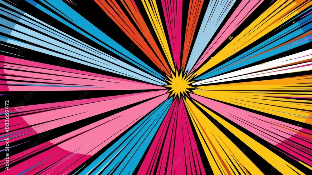 Fototapeta premium Vibrant comic book pop art design with a radial backdrop.