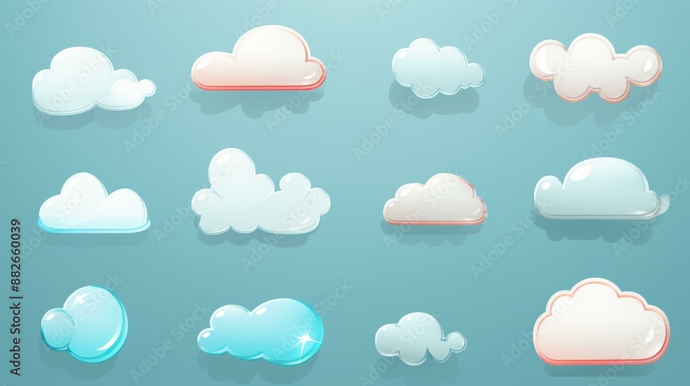 A collection of colorful cloud speech bubbles in vector format for graphic design projects. A collection of colorful cloud speech bubbles in vector format for graphic design projects.