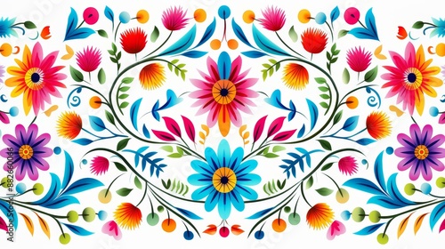 Vibrant Mexican floral design on a white backdrop. © CrazyJuke